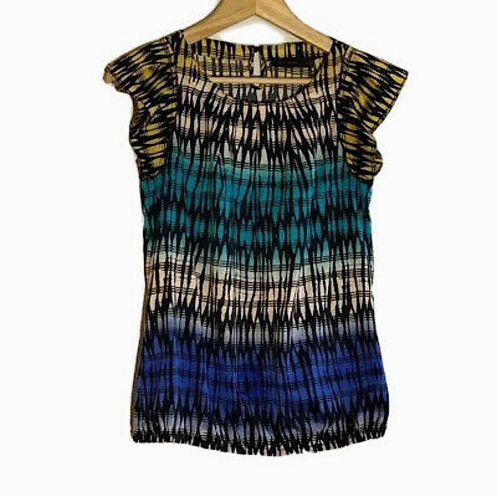 The Limited Blue/Yellow Cap Sleeve Blouse